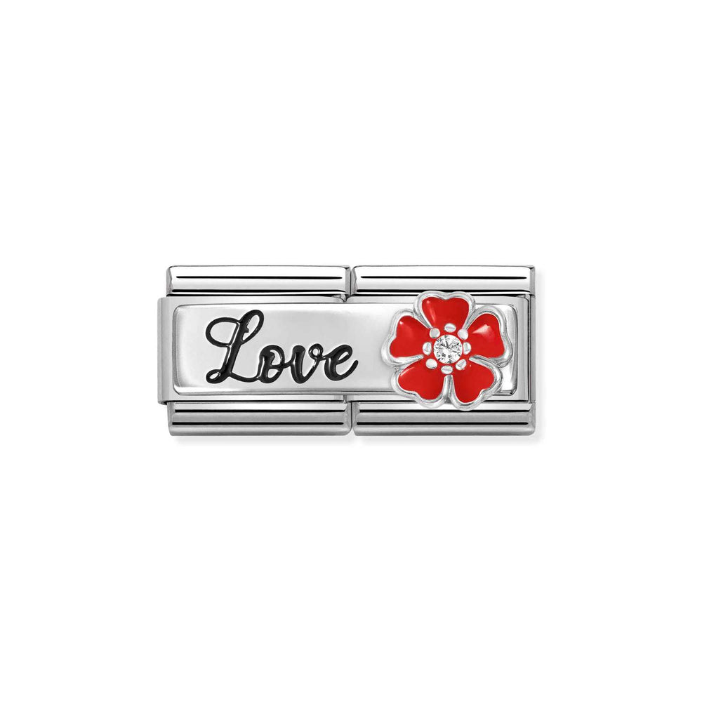 Nomination Double Link LOVE with Red Flowers