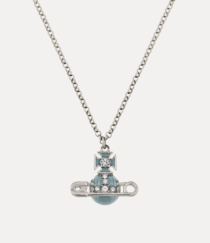 Vivienne Westwood Kitty Pendant Necklace Platinum Tone & Pacific Opal Enamel