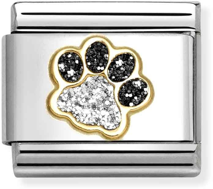 Nomination Classic Link Paw Print with Black and Silver Glitter