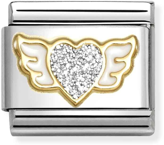 Nomination Classic Link Heart with Wings Silver Gllitter