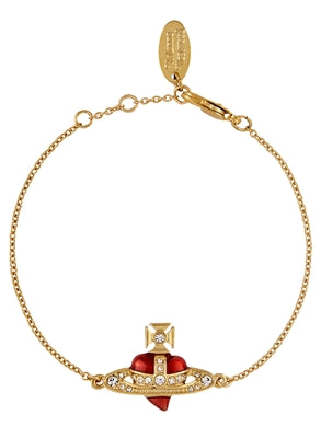 Vivienne Westwood New Diamante Gold Tone and Red Heart Bracelet