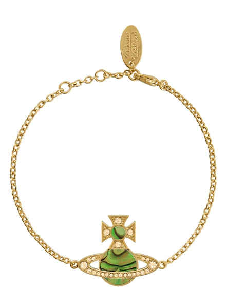Vivienne Westwood Rina Bracelet Gold Tone, Light Peach Crystal & Peridot Mother of Pearl