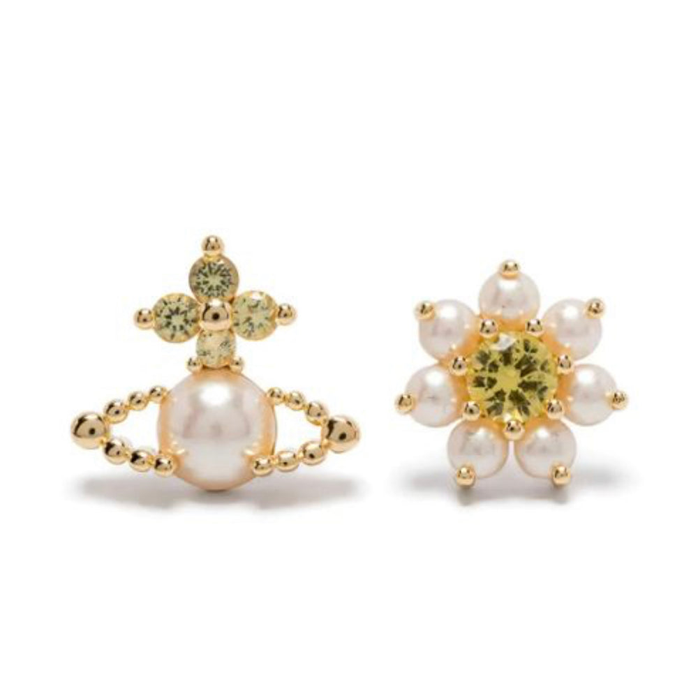 Vivienne Westwood Gold Tone Agnes Earrings Pearl with CZ