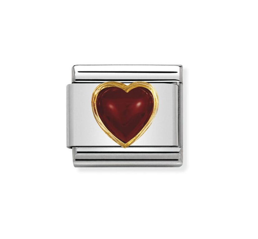 Nomination Classic Link with Red Coral Heart Stone in Yellow Gold Tone