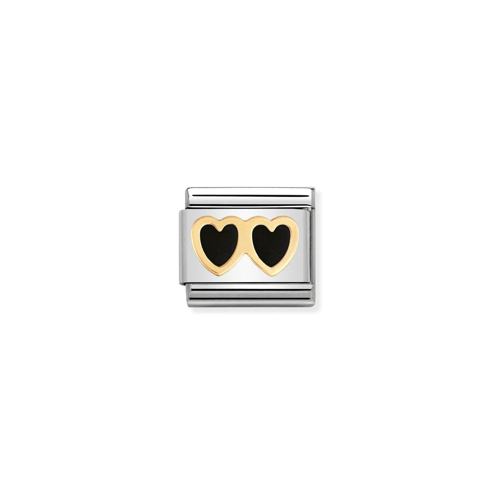 Nomination Gold & Black Enamel Double Heart Charm