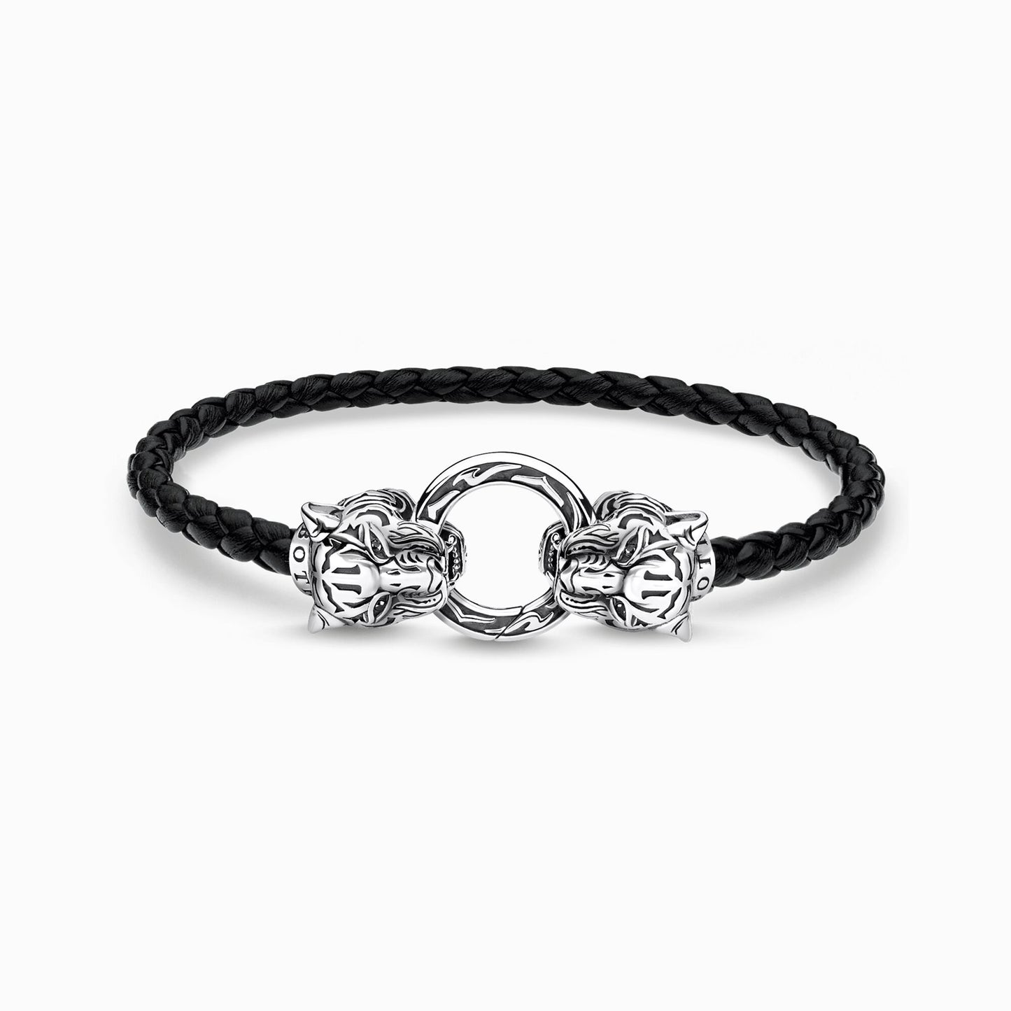 Thomas Sabo Black Leather and Silver Tiger Clasp Bracelet