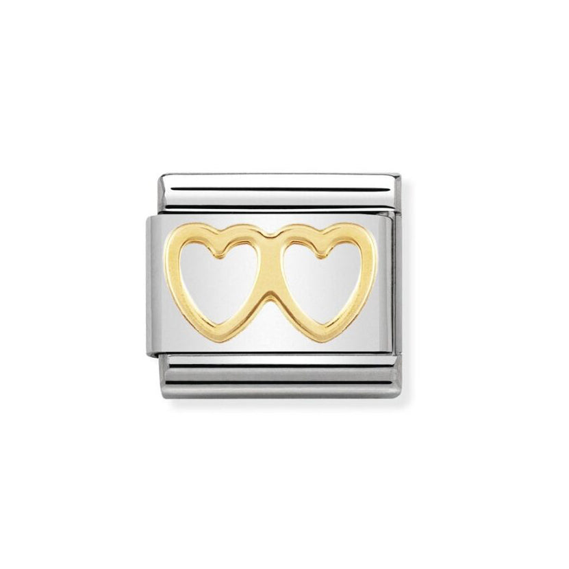 Nomination Classic Link with Double Hearts in Yellow Gold Tone