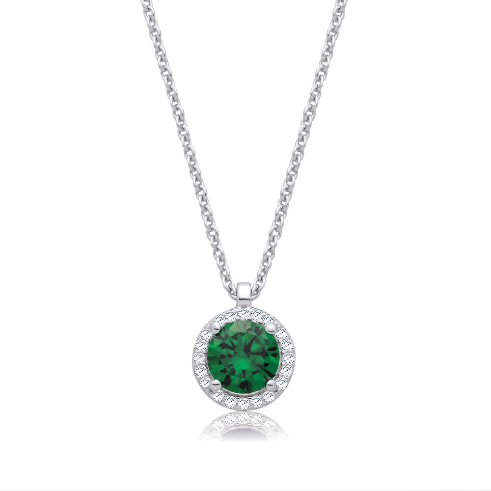 Coe & Co Emerald Green and Cz Halo Pendant with Chain