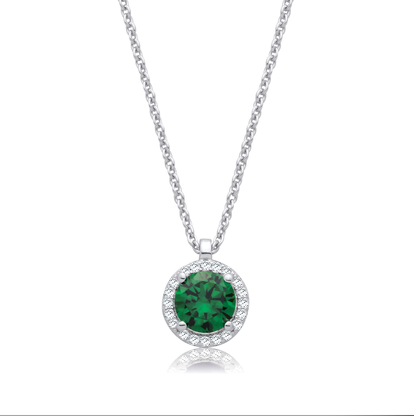 Coe & Co Emerald Green and Cz Halo Pendant with Chain