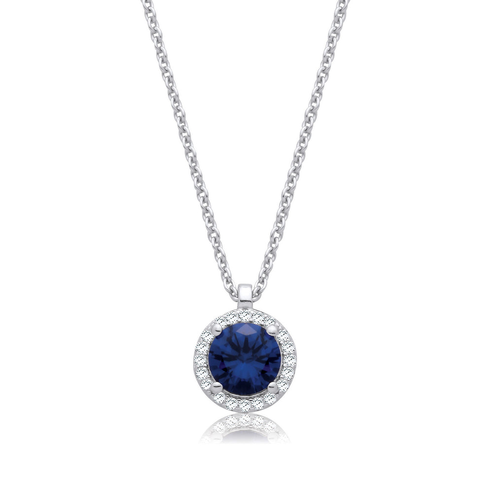Coe & Co Sapphire Blue and Cz Halo Pendant with Chain