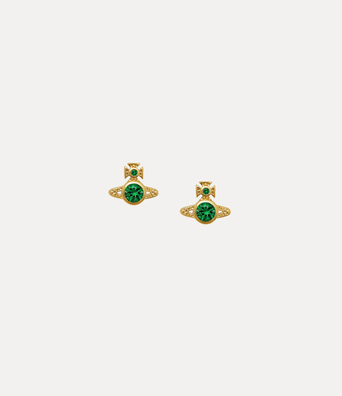 Vivienne Westwood London Orb Earrings Gold Tone & Emerald CZ