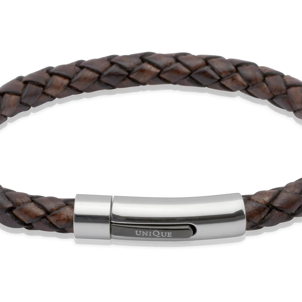 Unique B170ADB Antique Dark Brown Leather Bracelet 21cm