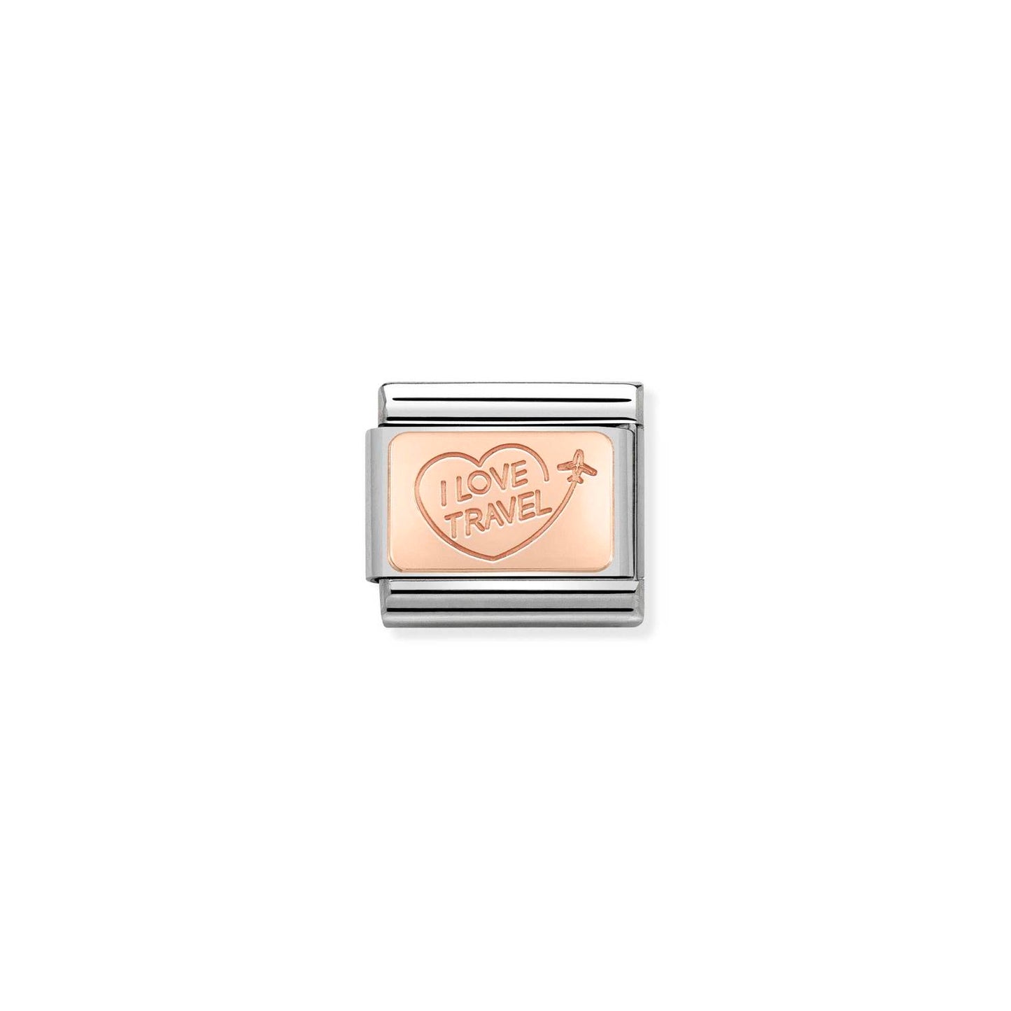 Nomination Classic Link with 'I LOVE TRAVEL' in Rose Gold Tone