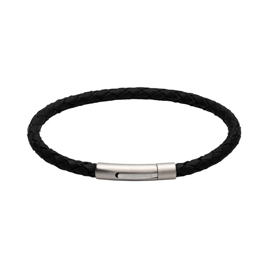 Unique B444BL Black Leather Bracelet