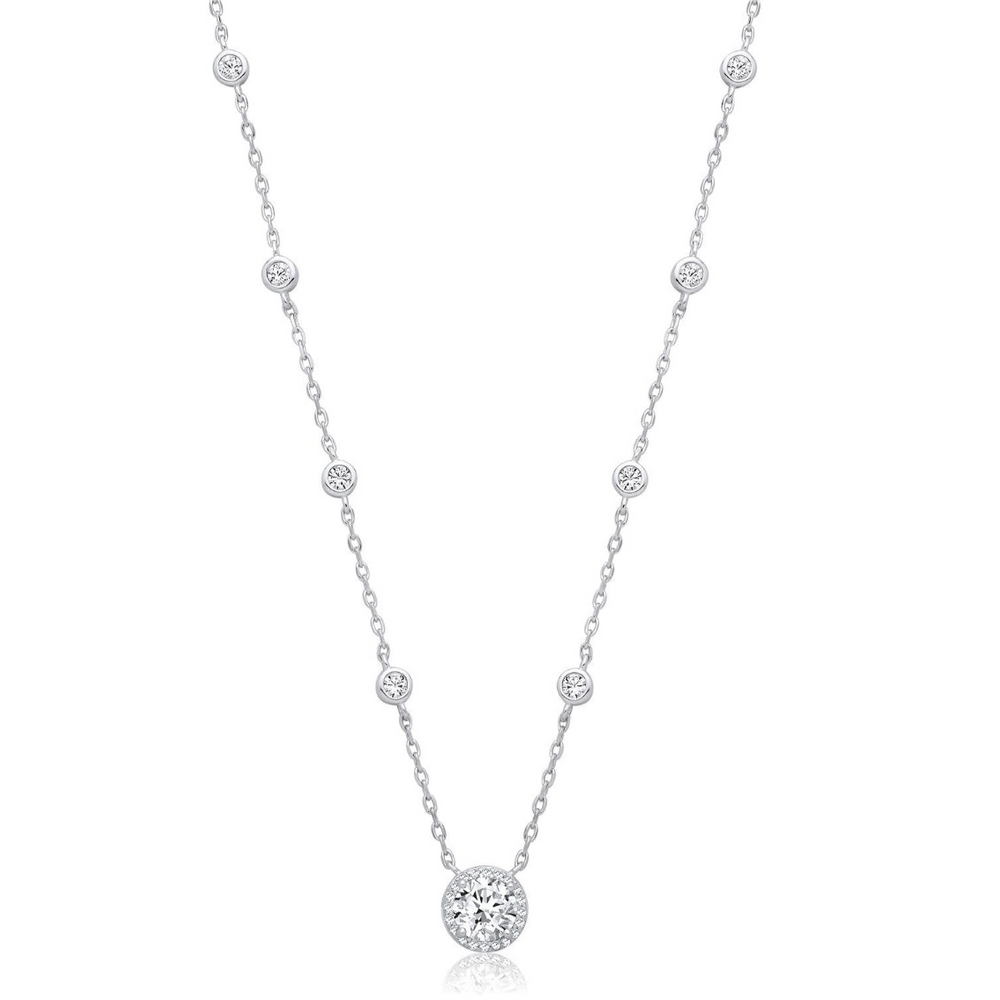 Coe & Co Silver Silver Rubover Cz with Halo Cz Necklace