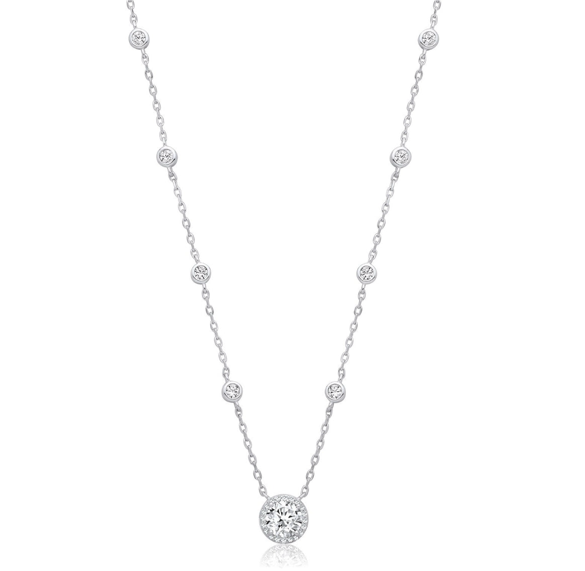 Coe & Co Silver Silver Rubover Cz with Halo Cz Necklace