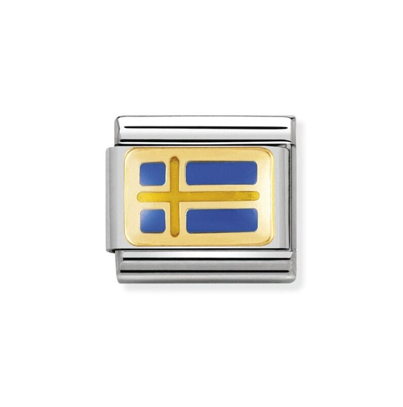 Nomination Classic Link with Enamel Sweden Flag in Yellow Gold Tone
