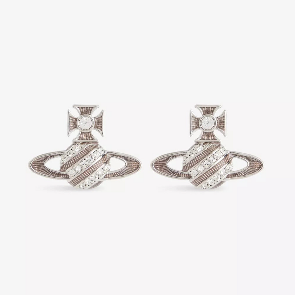 Vivienne Westwood Assita Bas Relief Earrings Silver Tone & White Crystal