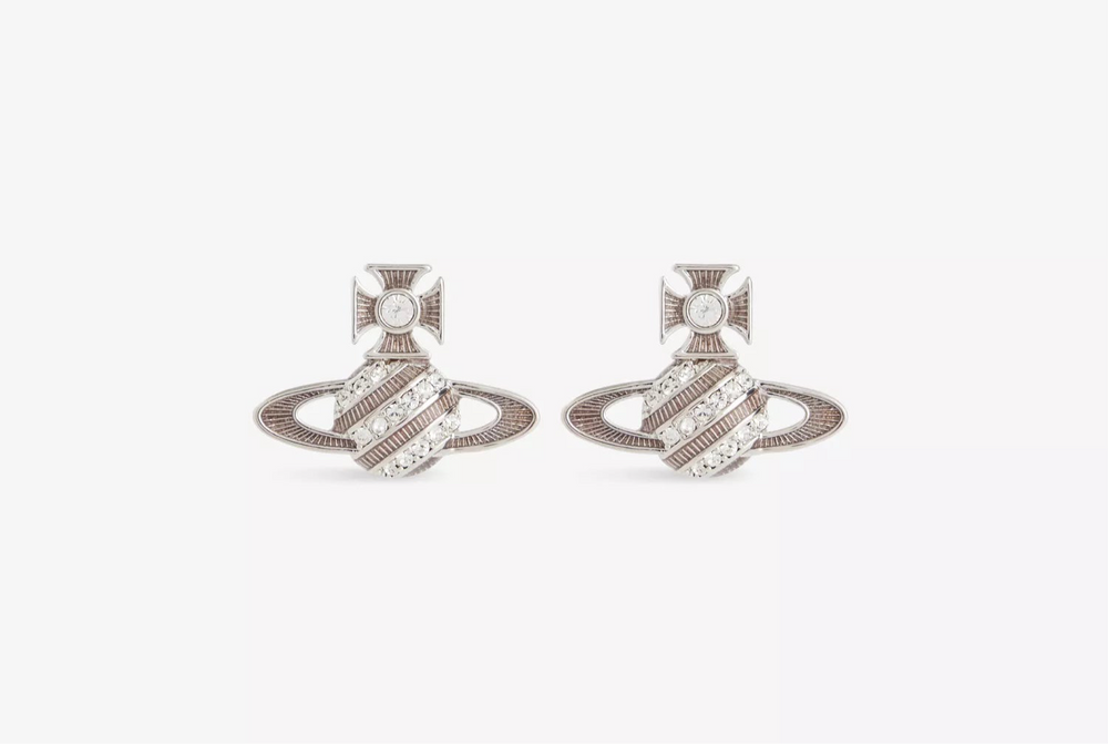 Vivienne Westwood Assita Bas Relief Earrings Silver Tone & White Crystal