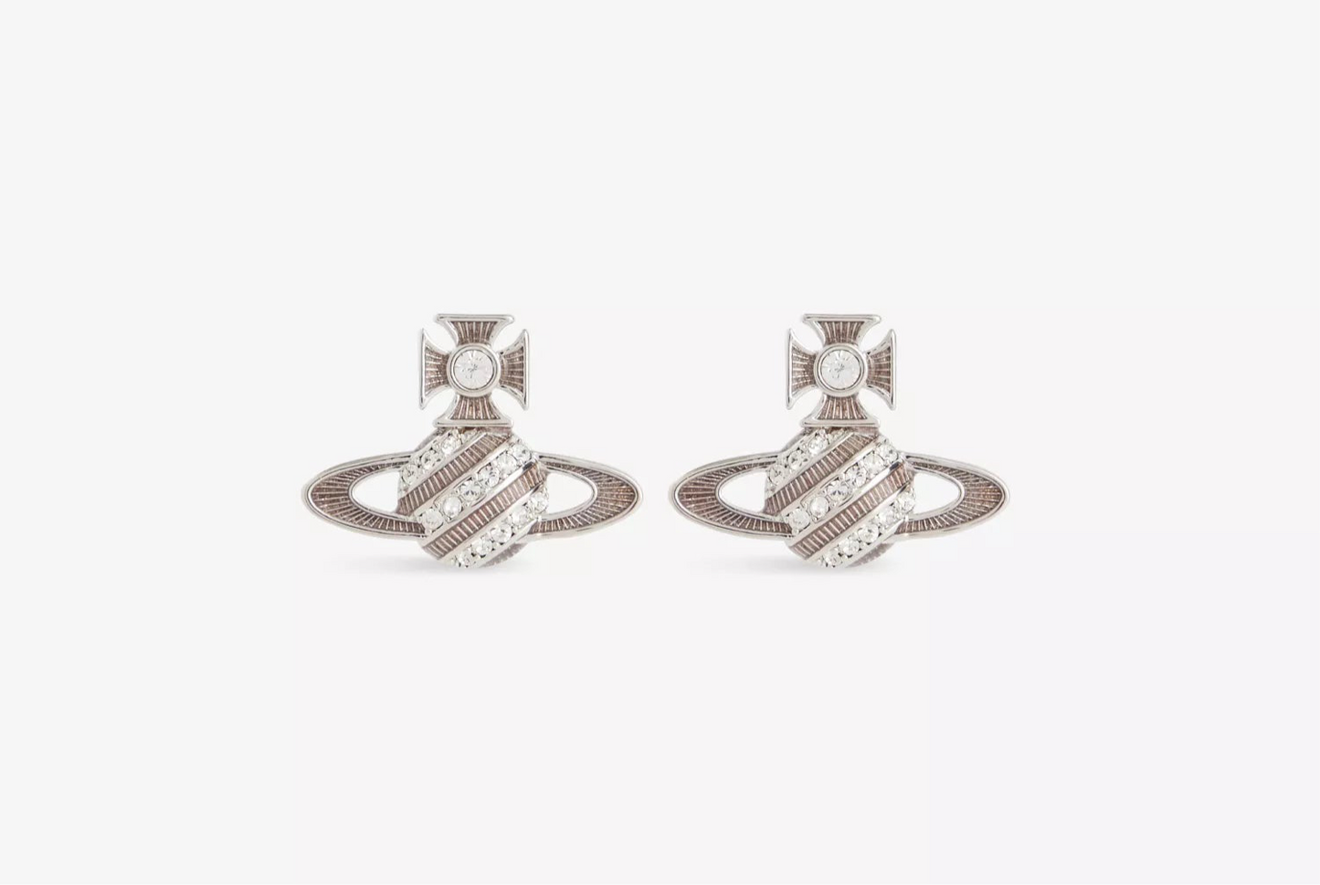 Vivienne Westwood Assita Bas Relief Earrings Silver Tone & White Crystal