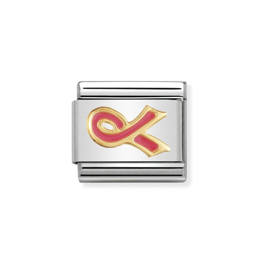 Nomination Classic Link with Enamel Pink Ribbon in Yellow Gold Tone