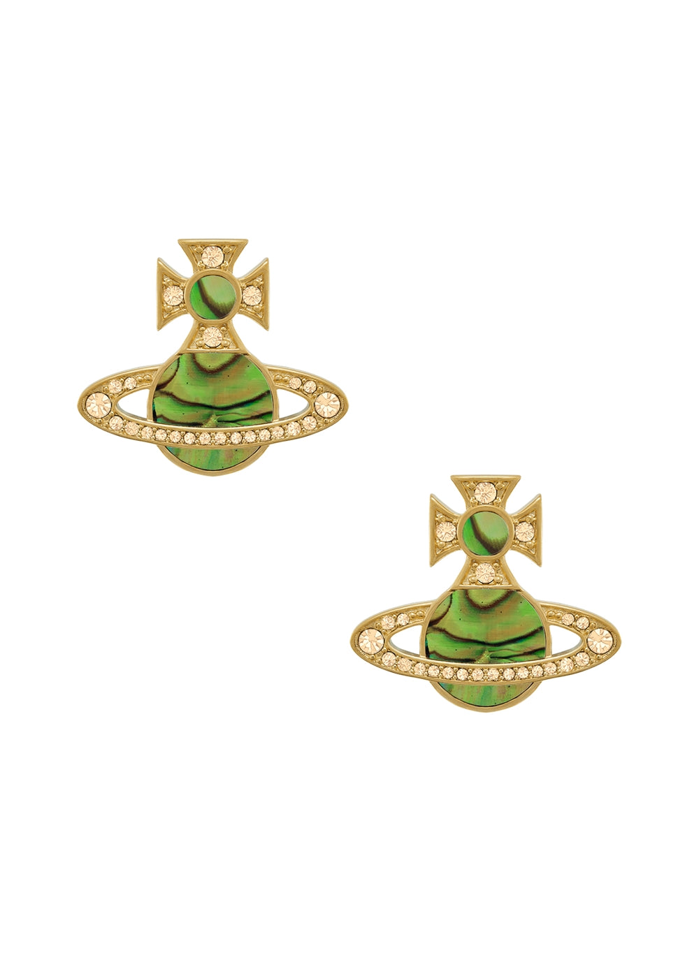 Vivienne Westwood Rina Peridot Mother of Pearl Orb Gold Tone Earrings