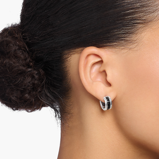 Thomas Sabo Hoop earrings with black stones pavé silver