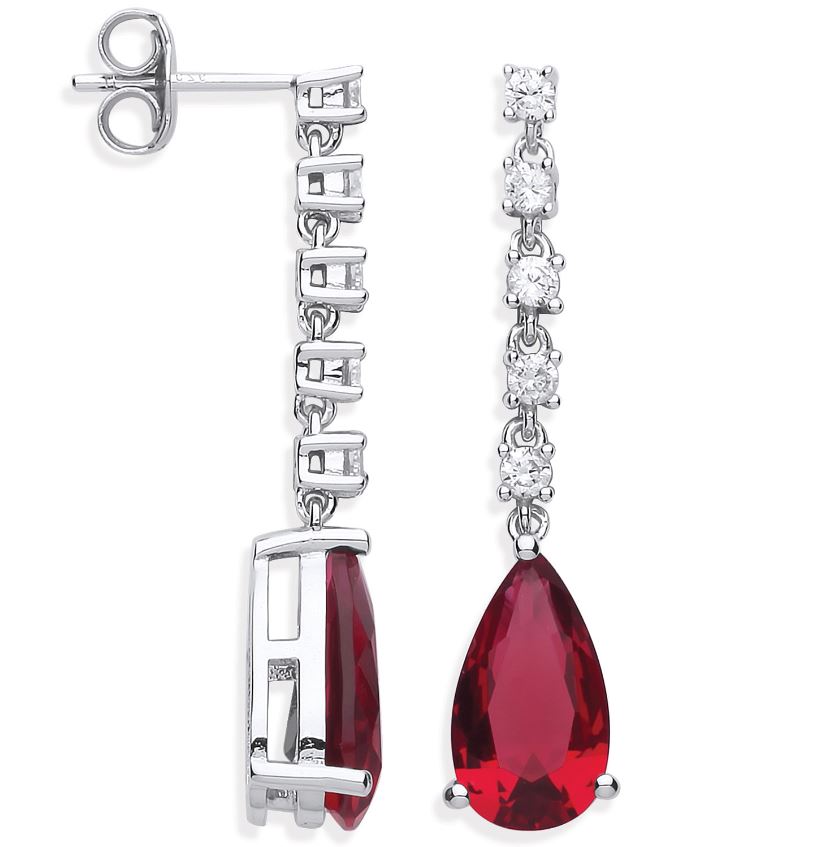 Coe & Co Sterling Silver Ruby Red Pear Shape CZ Drop Earrings