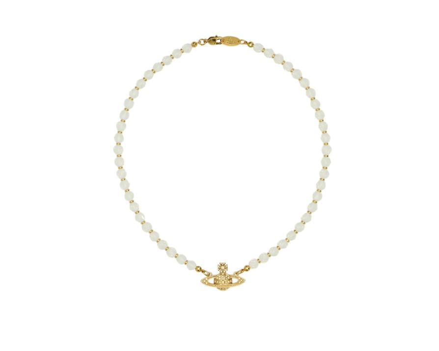 Vivienne Westwood Messaline Choker Yellow Gold Tone & White Opal