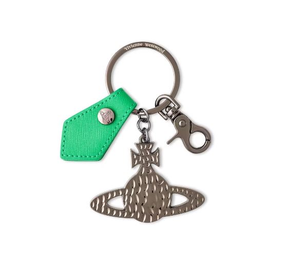 Vivienne Westwood Hammered Orb Keyring Gunmetal & Bright Green