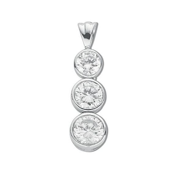 Coe & Co Silver Rubover Set Cz Trilogy Drop Pendant & Chain