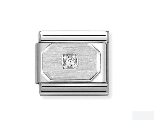Nomination Classic Silver & White CZ Bevelled Rectangle Charm