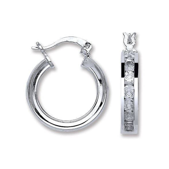 Coe & Co Silver Channel Set Cz Hoop Earrings