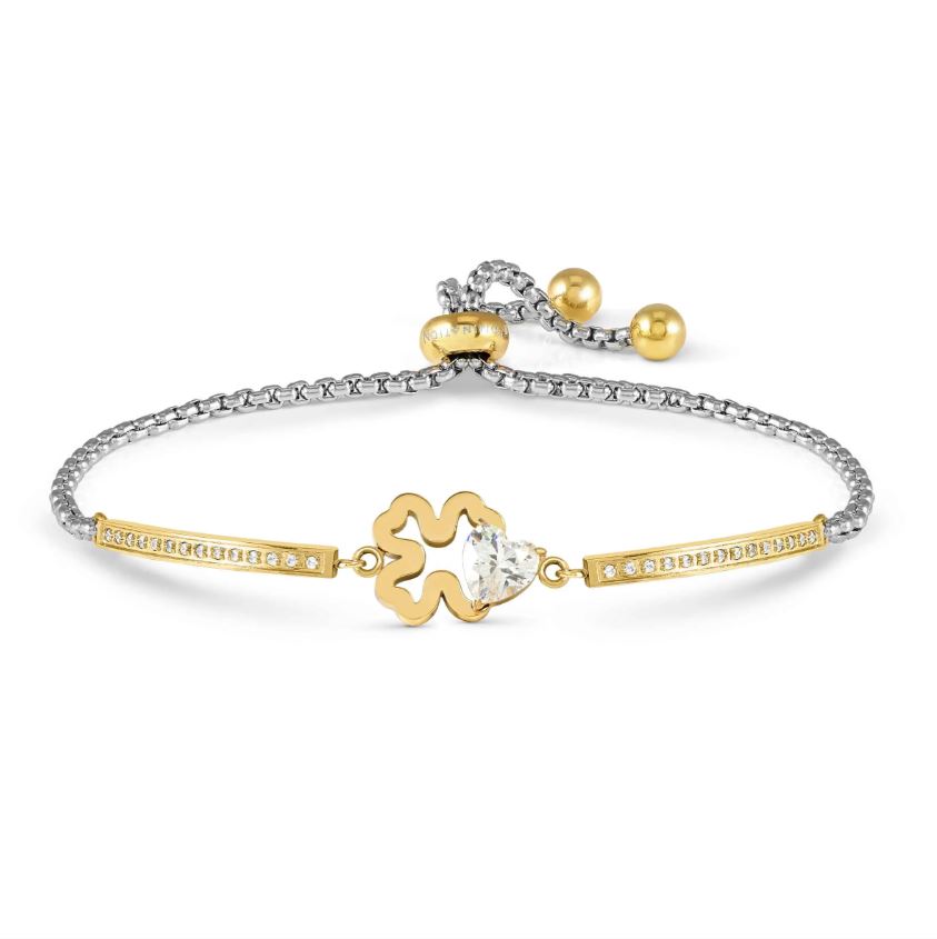 Nomination Milleluci Bracelet, Four-Leaf Clover, CZ Heart