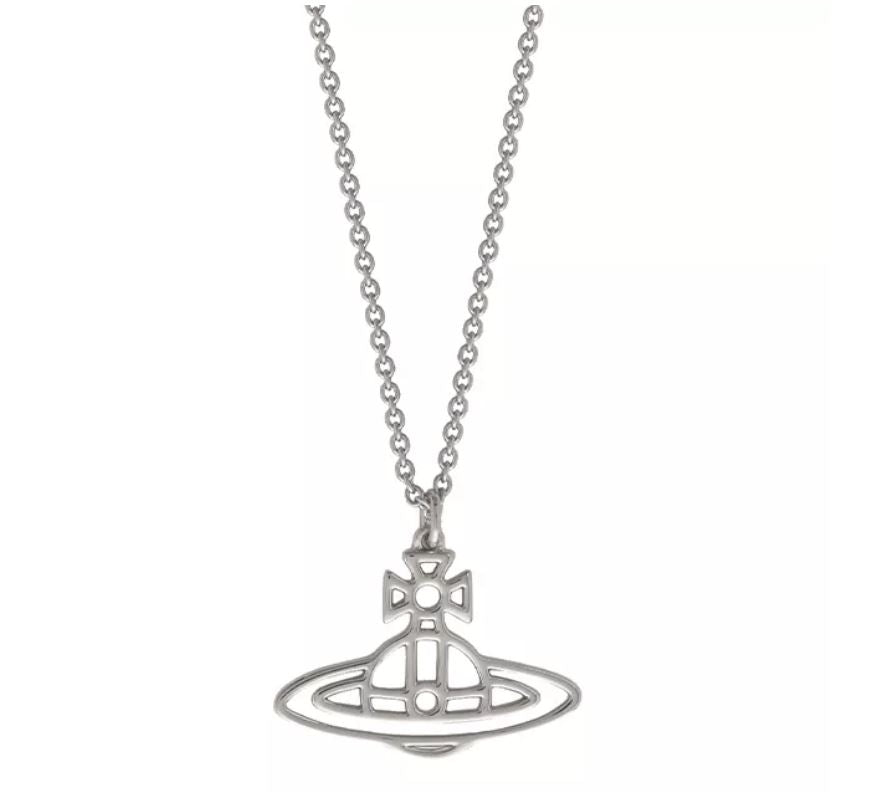 Vivienne Westwood Silver Tone Thin Lines Short Flat Orb Necklace