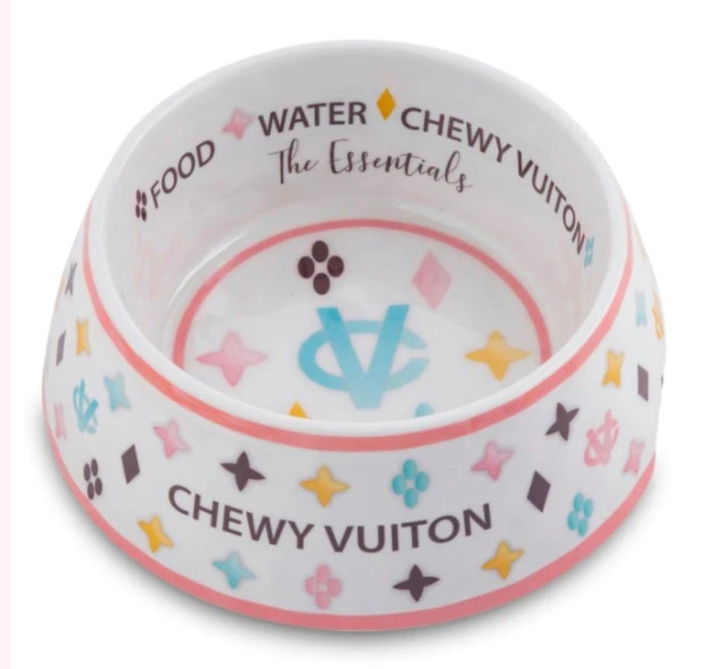 Chewy Vuiton White Dog Bowl