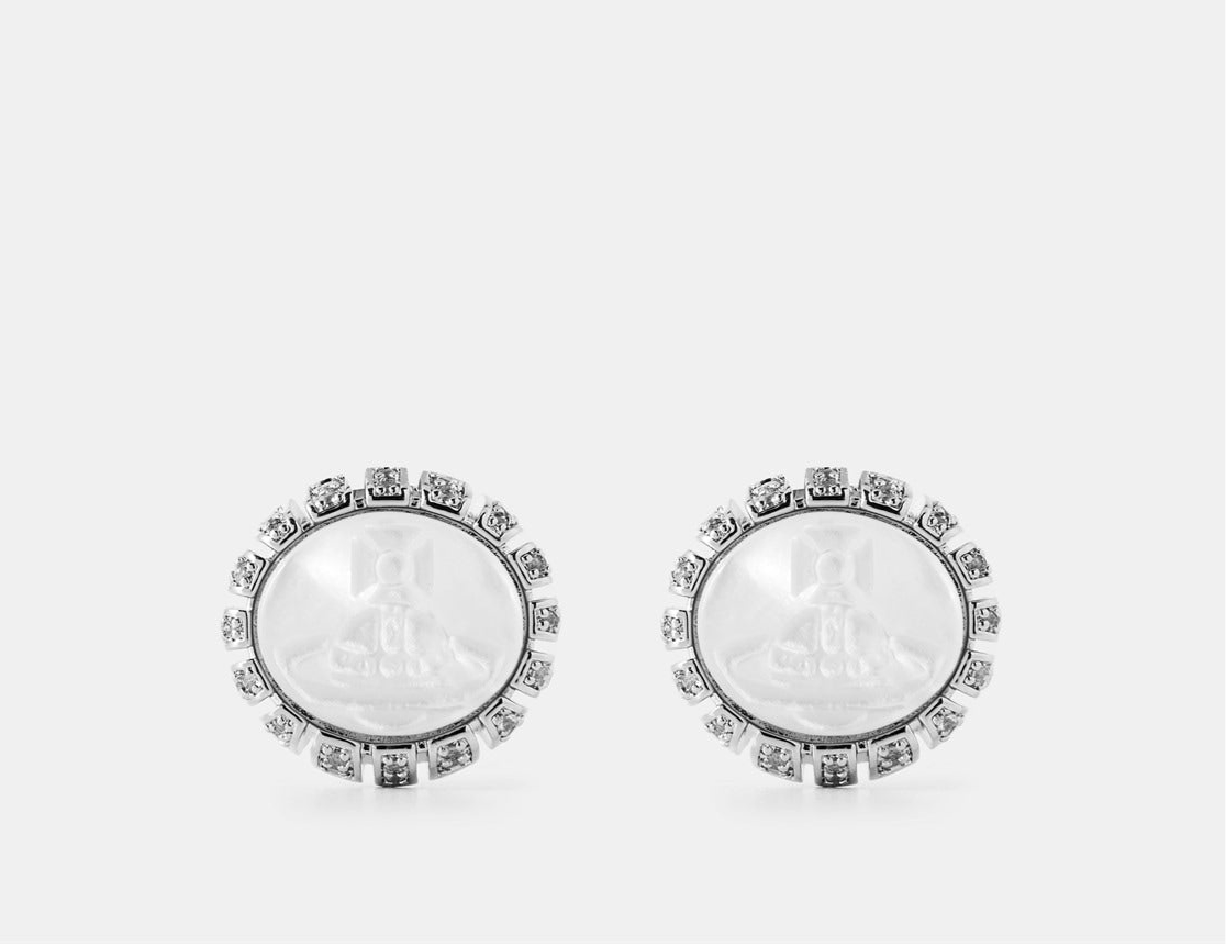 Vivienne Westwood Josefa Earrings Silver Tone & White Mother of Pearl