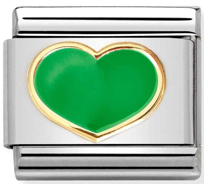 Nomination Classic Link with Green Heart in Yellow Gold Tone