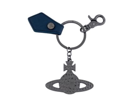 Vivienne Westwood Dark Blue Saffiano Hammered Orb Keychain