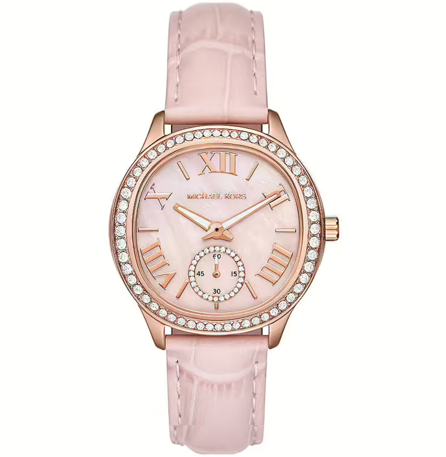 Michael Kors Sage Pavé Rose Gold-Tone and Crocodile Embossed Leather Ladies Watch