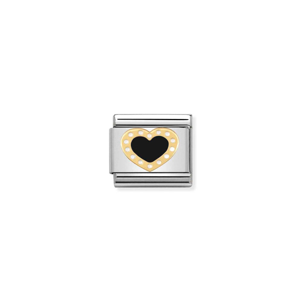 Nomination Classic Link with Enamel Dotted Black Heart in Yellow Gold Tone