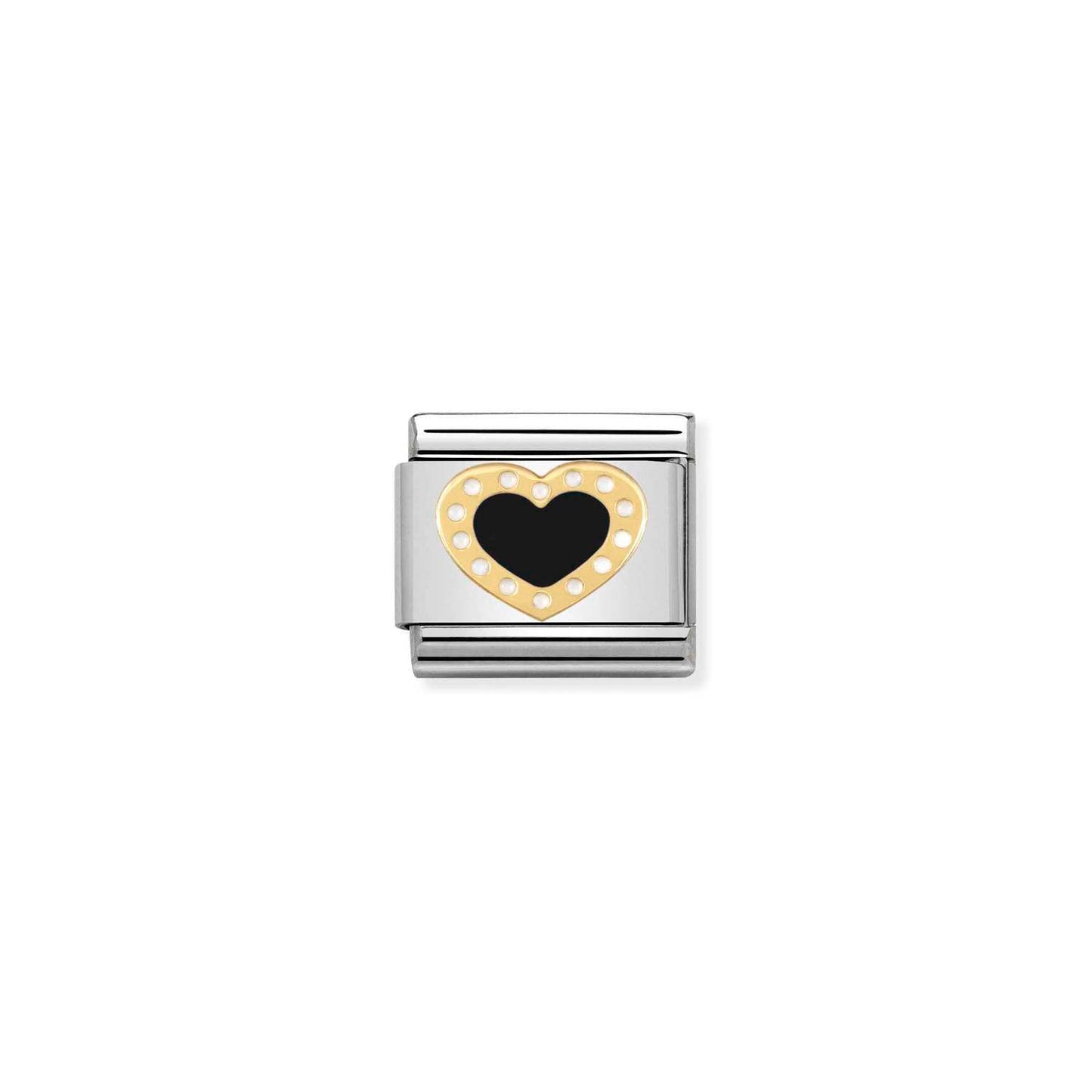 Nomination Classic Link with Enamel Dotted Black Heart in Yellow Gold Tone