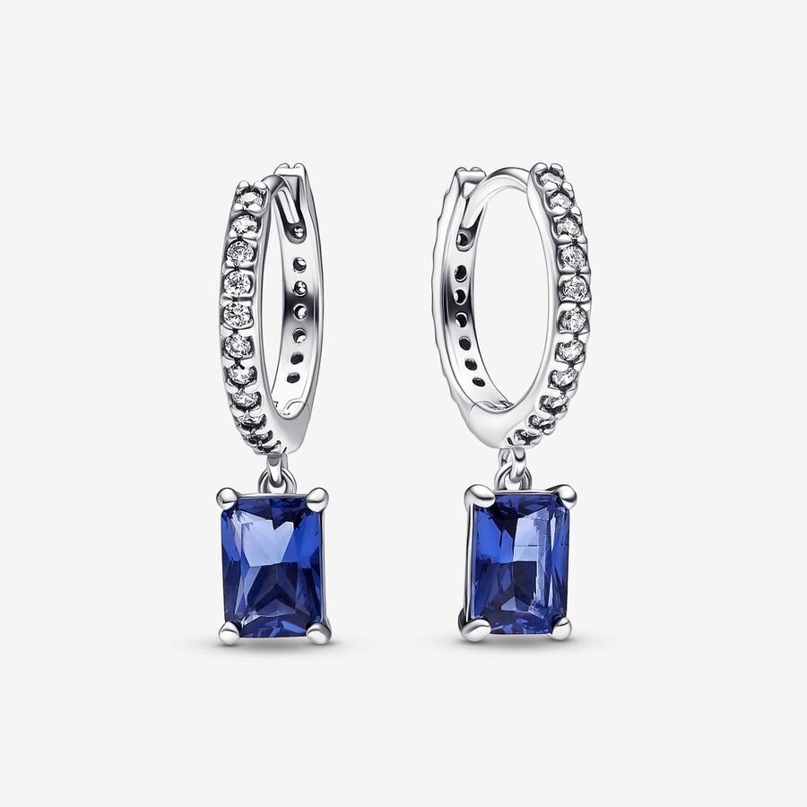 Pandora Blue Rectangular Sparkling Hoop Earrings