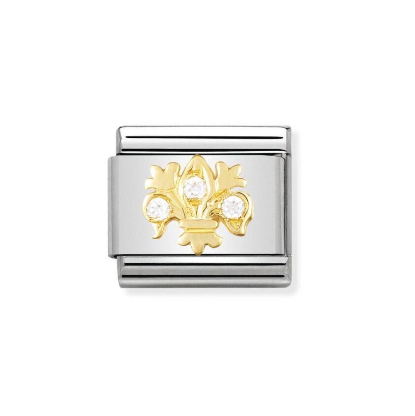 Nomination Classic Link with CZ White Lily in Yellow Gold Tone