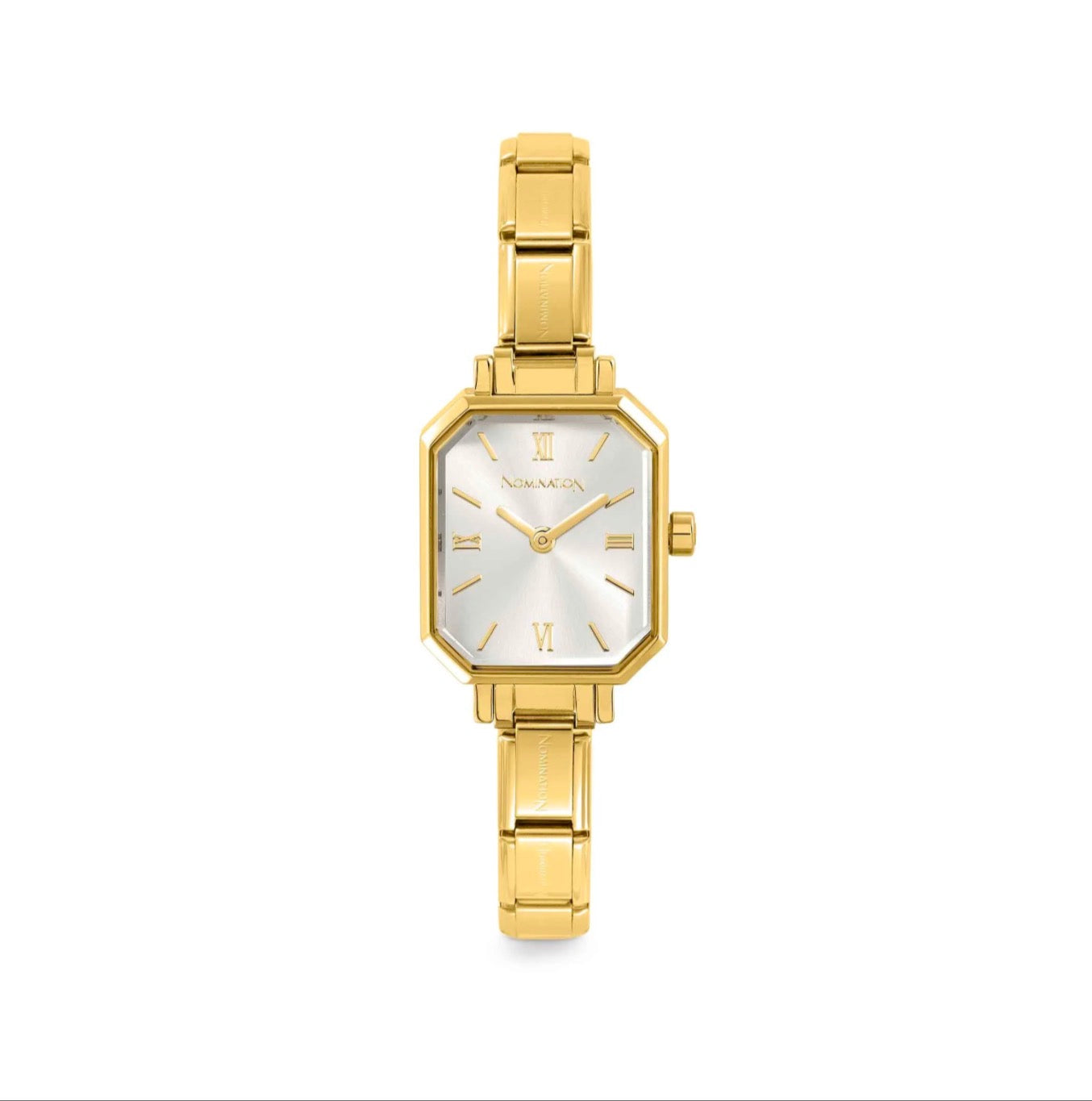 Nomination Composable Paris Watch Yellow Gold Tone Rectangular Silver Sunday Dial