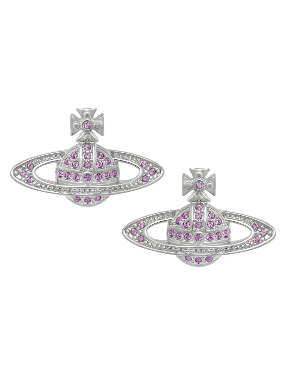 Vivienne Westwood Mini Bas Relief Earrings Platinum Tone & Iris Crystals