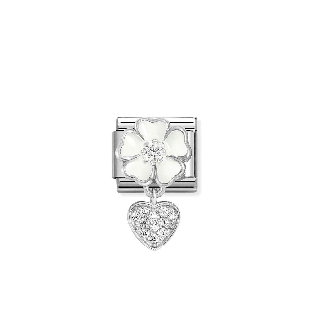 Nomination Classic Link White Flower with CZ and CZ Pave Heart Pendant