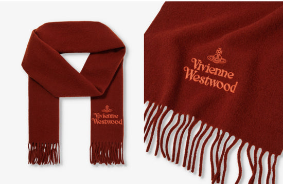 Vivienne Westwood Brand Embroidered Fringed Trim- Terracotta