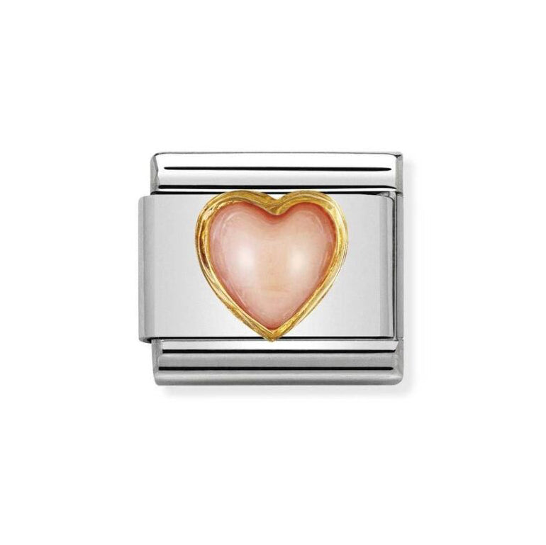 Nomination Classic Link with Pink Coral Heart Stone in Yellow Gold Tone