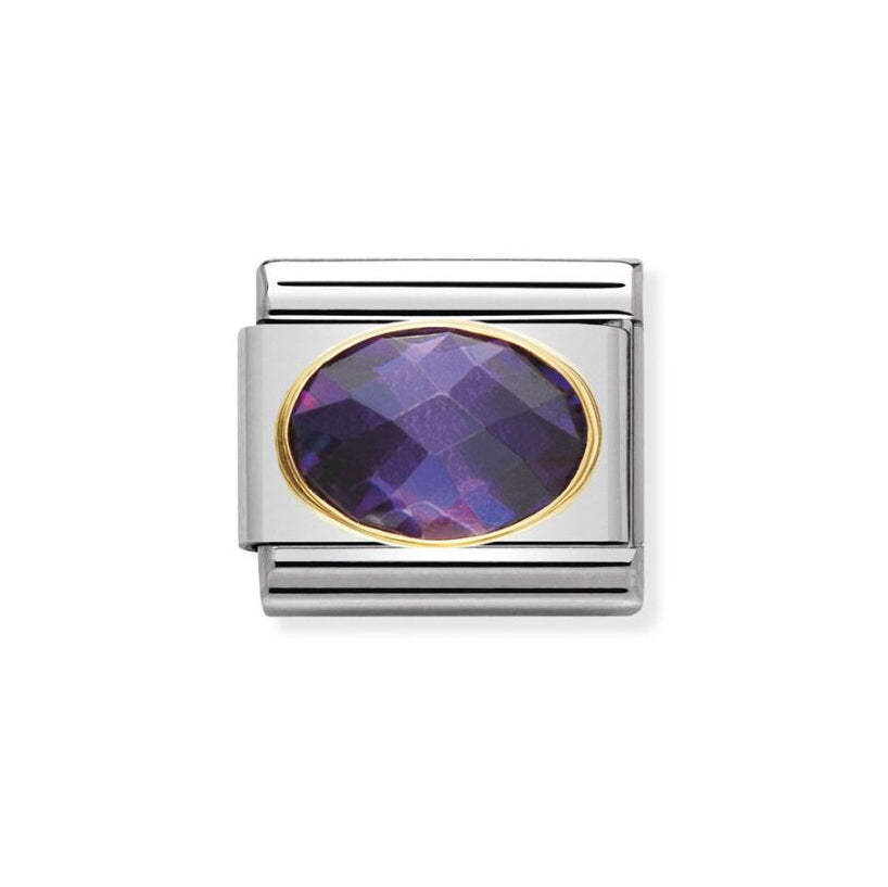 Nomination Classic Link with Faceted Violet CZ Oval in Yellow Gold Tone